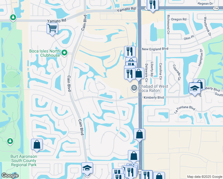 map of restaurants, bars, coffee shops, grocery stores, and more near 19627 Back 9 Drive in Boca Raton
