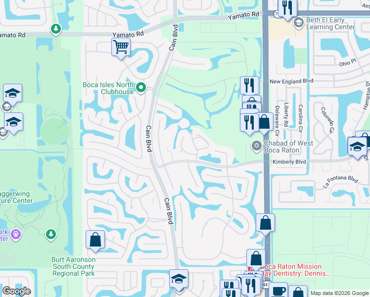 map of restaurants, bars, coffee shops, grocery stores, and more near 10468 Augusta Court in Boca Raton
