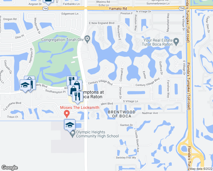 map of restaurants, bars, coffee shops, grocery stores, and more near 112 Brighton C in Boca Raton
