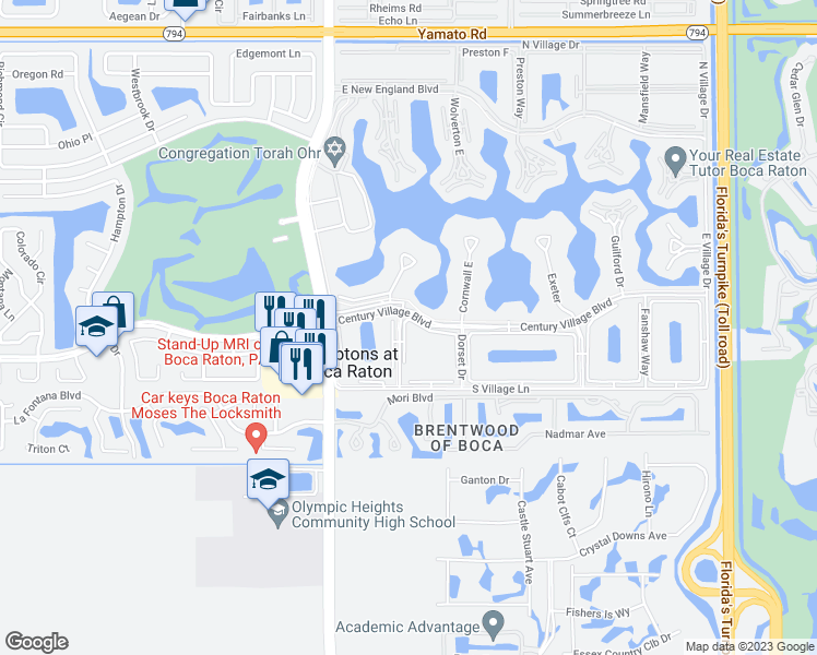 map of restaurants, bars, coffee shops, grocery stores, and more near 112 Brighton C in Boca Raton