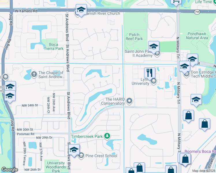map of restaurants, bars, coffee shops, grocery stores, and more near 3432 Pine Haven Circle in Boca Raton