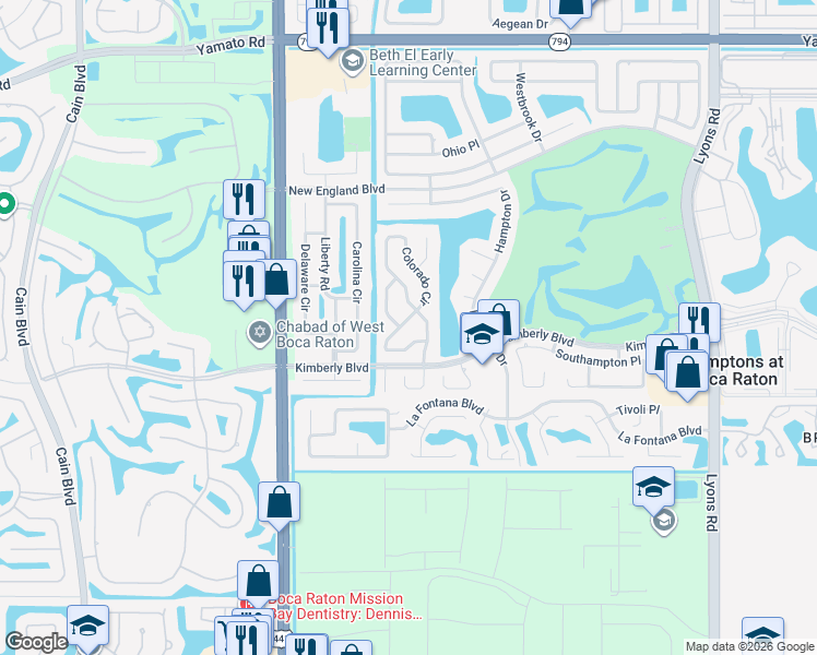 map of restaurants, bars, coffee shops, grocery stores, and more near 9751 Alaska Circle in Boca Raton
