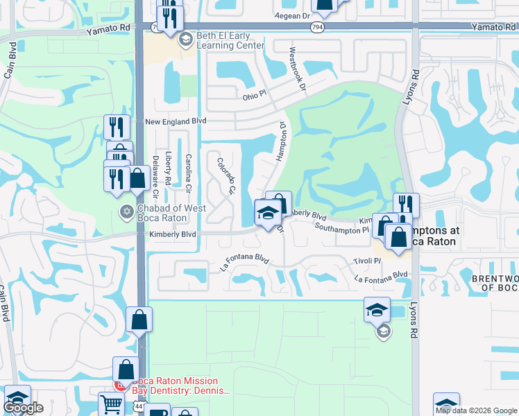 map of restaurants, bars, coffee shops, grocery stores, and more near 9534 Silverspring Lane in Boca Raton