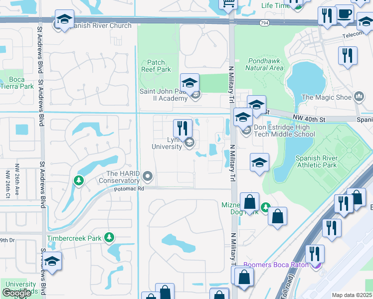 map of restaurants, bars, coffee shops, grocery stores, and more near 3601 North Military Trail in Boca Raton