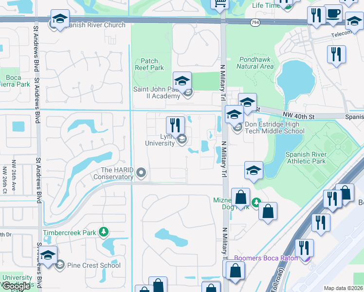 map of restaurants, bars, coffee shops, grocery stores, and more near 3601 N Military Trail in Boca Raton
