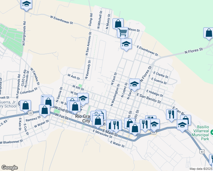 map of restaurants, bars, coffee shops, grocery stores, and more near 5516 FM 1430 in Rio Grande City