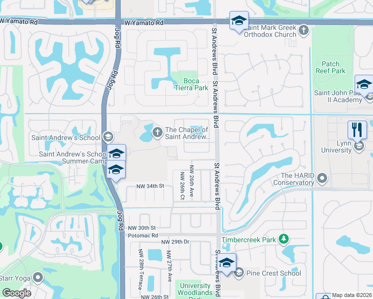 map of restaurants, bars, coffee shops, grocery stores, and more near 3901 Northwest 27th Avenue in Boca Raton