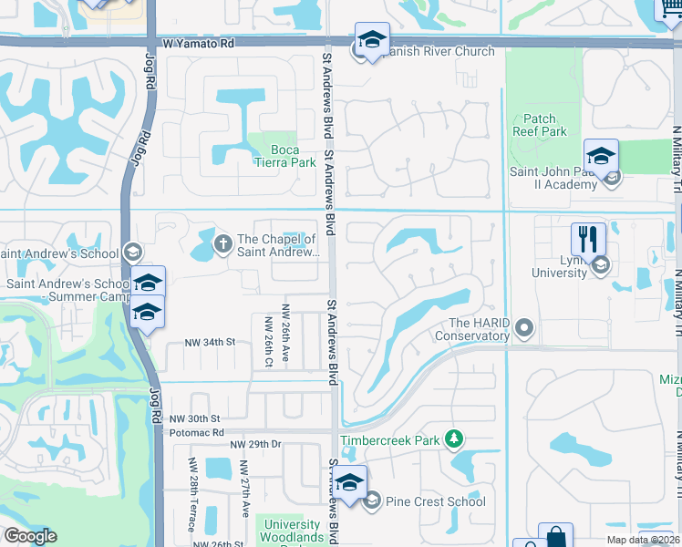 map of restaurants, bars, coffee shops, grocery stores, and more near 2483 Northwest 39th Street in Boca Raton