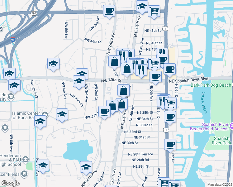 map of restaurants, bars, coffee shops, grocery stores, and more near 3000-3998 Ayre Ln in Boca Raton