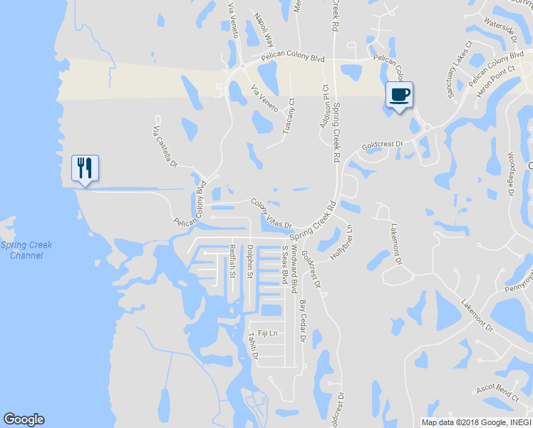 map of restaurants, bars, coffee shops, grocery stores, and more near Colony Villas Drive in Bonita Springs