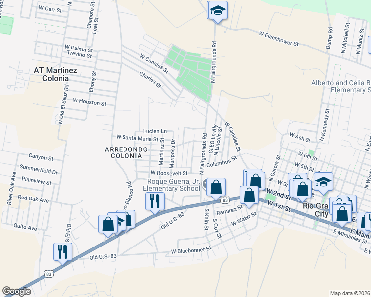 map of restaurants, bars, coffee shops, grocery stores, and more near 413 West Colin Kelly Street in Rio Grande City