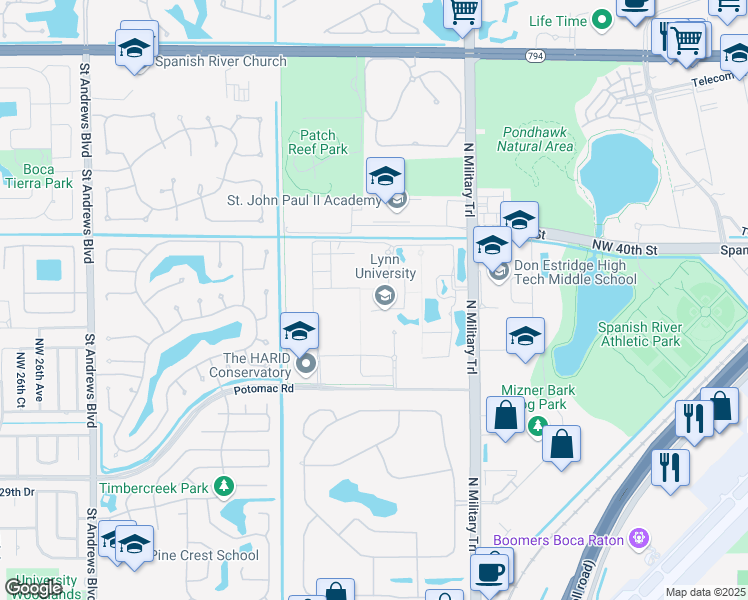 map of restaurants, bars, coffee shops, grocery stores, and more near 3601 North Military Trail in Boca Raton