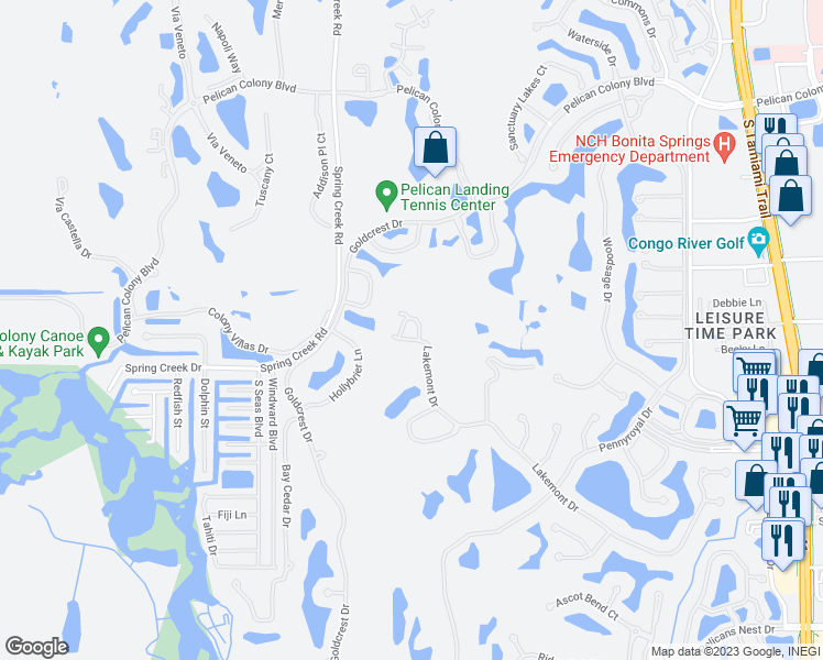 map of restaurants, bars, coffee shops, grocery stores, and more near 24401 Reserve Court in Bonita Springs