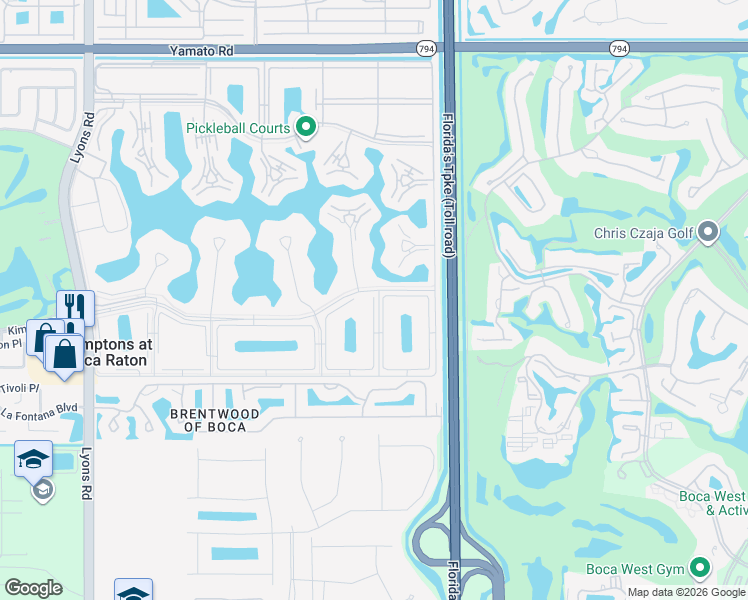 map of restaurants, bars, coffee shops, grocery stores, and more near 1099 Guildford East in Boca Raton