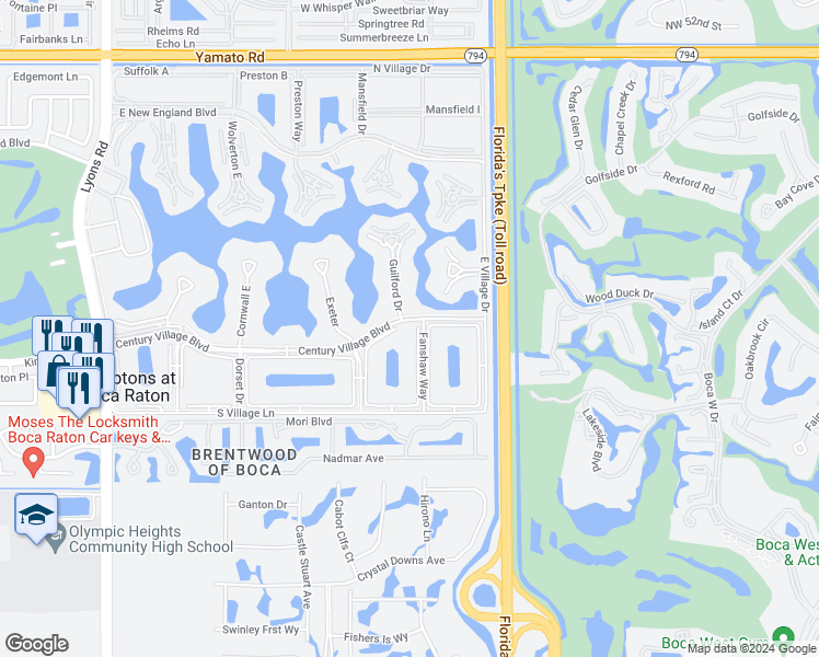 map of restaurants, bars, coffee shops, grocery stores, and more near 363 Fanshaw I in Boca Raton