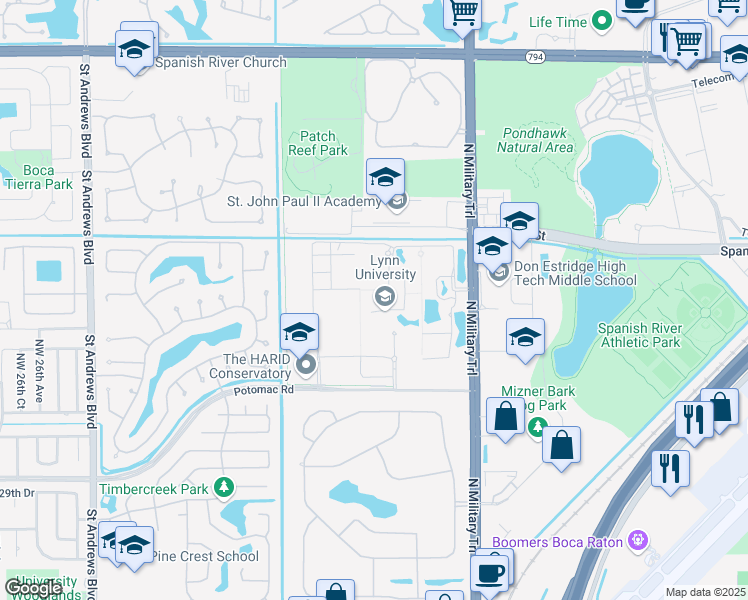 map of restaurants, bars, coffee shops, grocery stores, and more near 3850 Northwest 53rd Street in Boca Raton