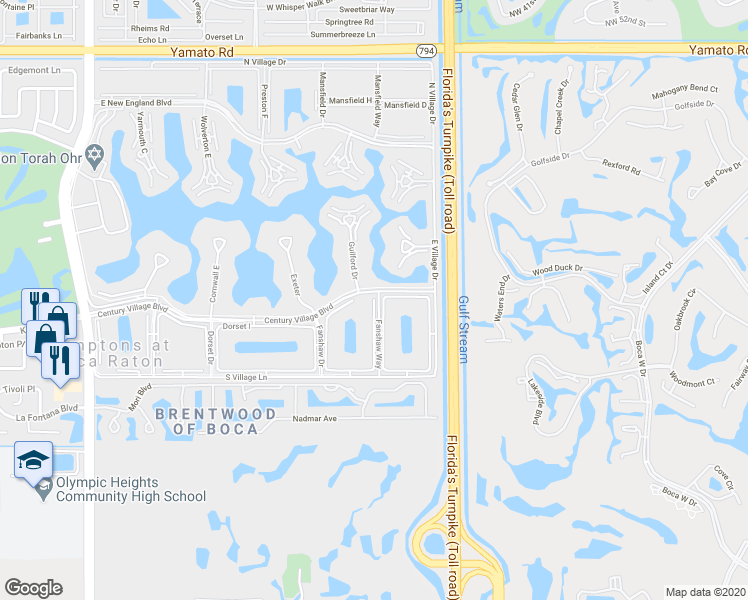 map of restaurants, bars, coffee shops, grocery stores, and more near 1099 Guildford East in Boca Raton