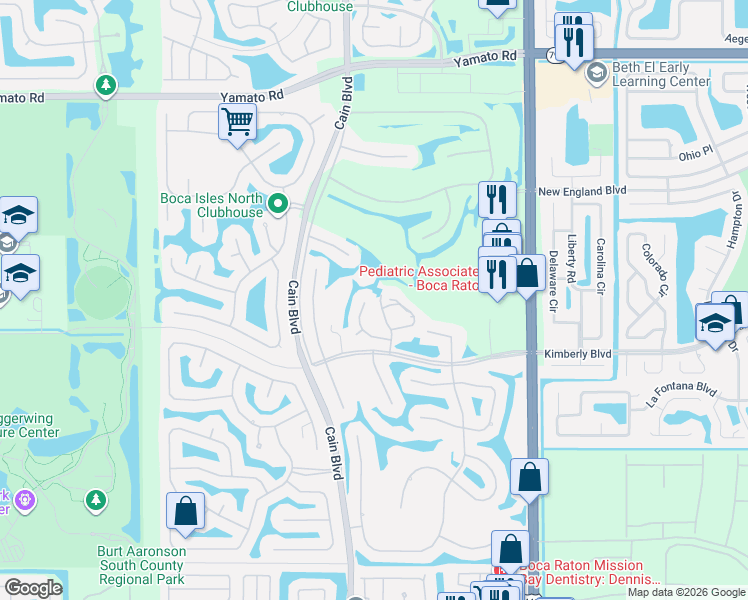 map of restaurants, bars, coffee shops, grocery stores, and more near 19527 Sea Pines Way in Boca Raton