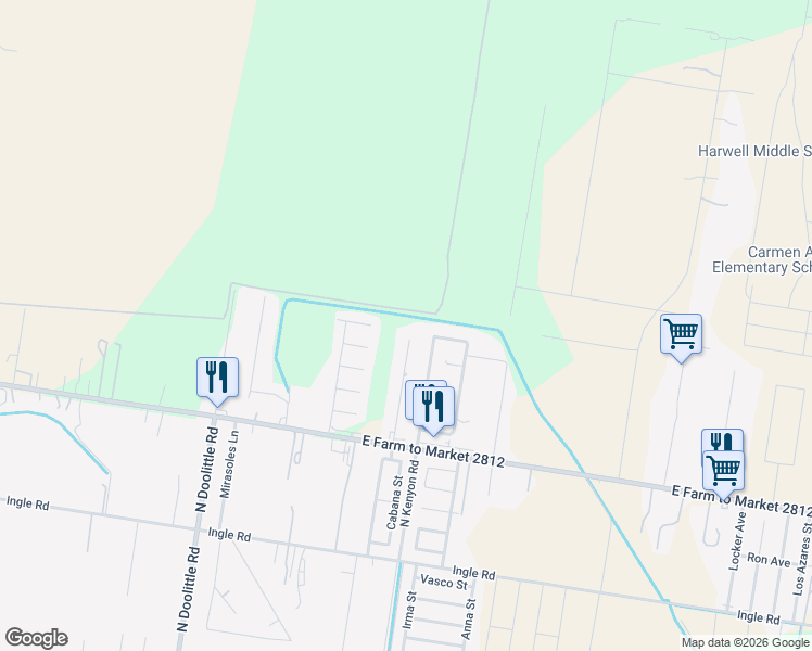 map of restaurants, bars, coffee shops, grocery stores, and more near 8707 Harrah Drive in Edinburg