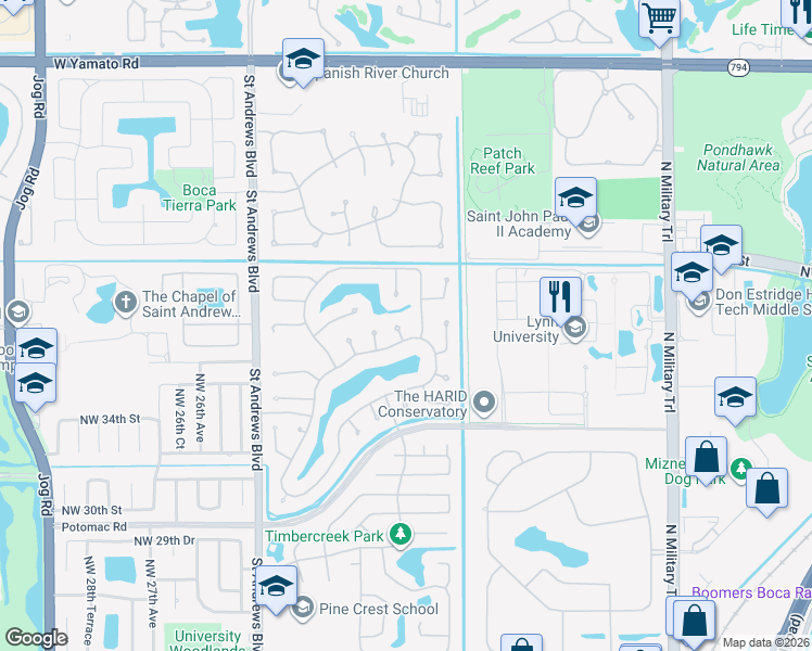 map of restaurants, bars, coffee shops, grocery stores, and more near 3745 Northwest 23rd Court in Boca Raton