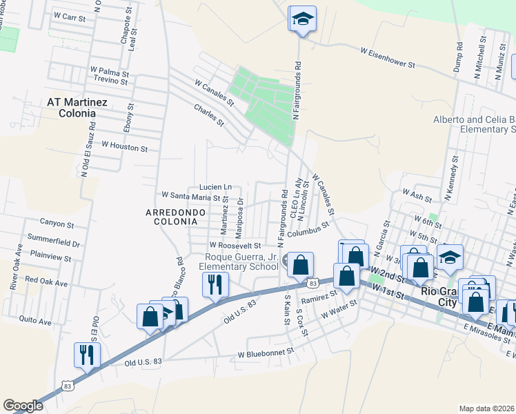 map of restaurants, bars, coffee shops, grocery stores, and more near 413 West Colin Kelly Street in Rio Grande City