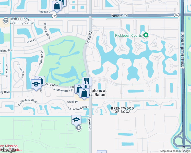 map of restaurants, bars, coffee shops, grocery stores, and more near 4064 Ainslie Drive in Boca Raton