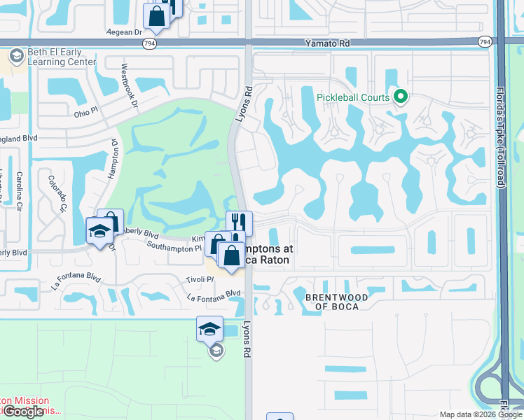 map of restaurants, bars, coffee shops, grocery stores, and more near 4064 Ainslie Drive in Boca Raton