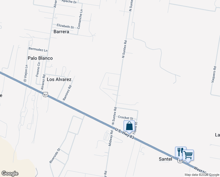 map of restaurants, bars, coffee shops, grocery stores, and more near 40 Bellas Lane in Rio Grande City
