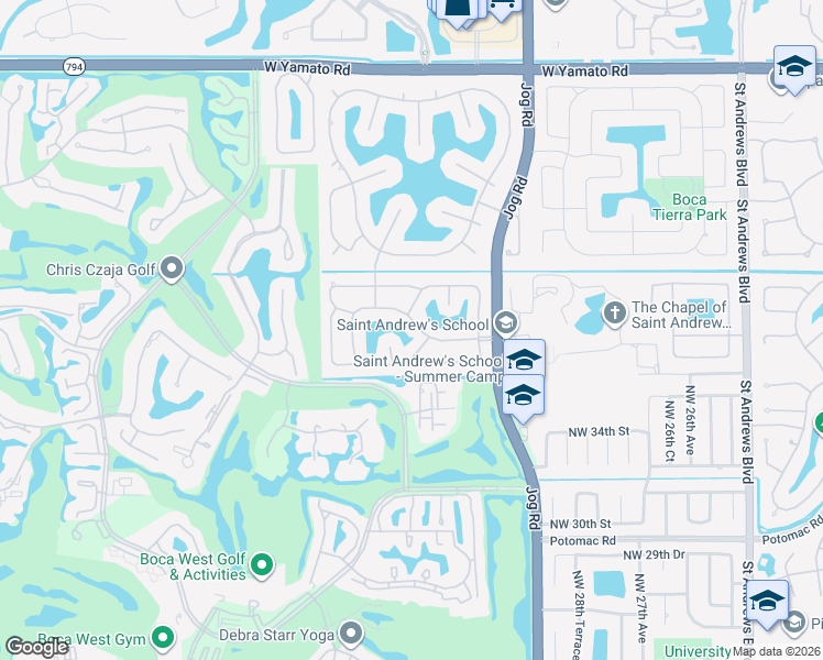 map of restaurants, bars, coffee shops, grocery stores, and more near 3110 Equestrian Drive in Boca Raton