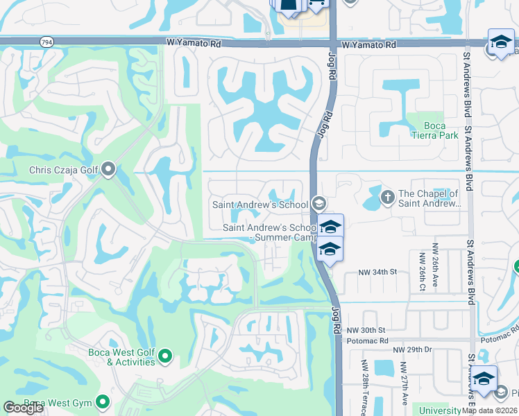 map of restaurants, bars, coffee shops, grocery stores, and more near 3110 Equestrian Drive in Boca Raton