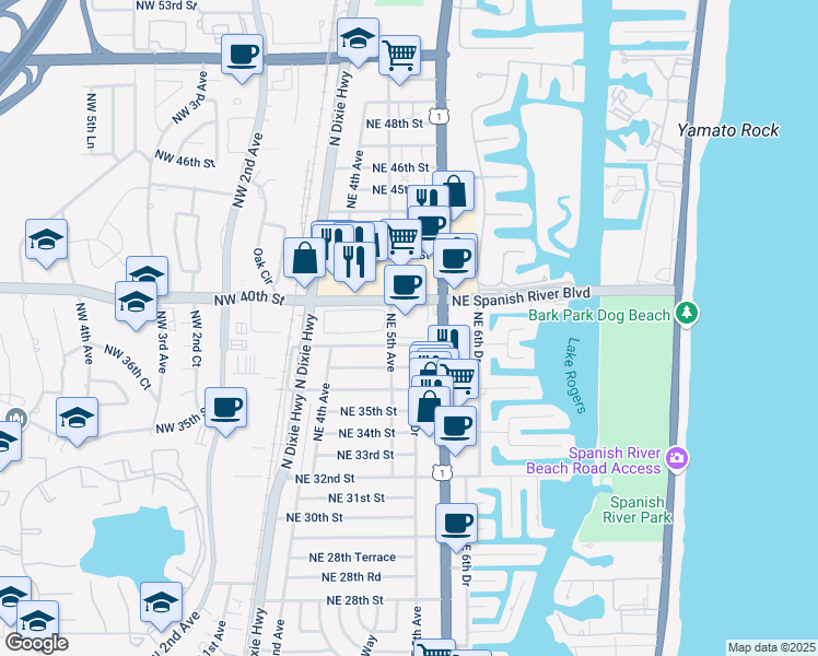 map of restaurants, bars, coffee shops, grocery stores, and more near 501531 Northeast 38th Street in Boca Raton
