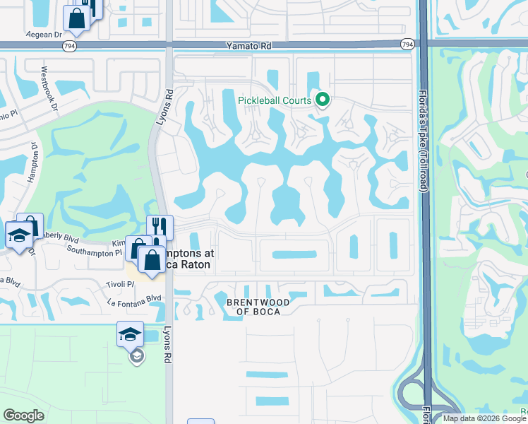 map of restaurants, bars, coffee shops, grocery stores, and more near 3004 Cornwall East in Boca Raton