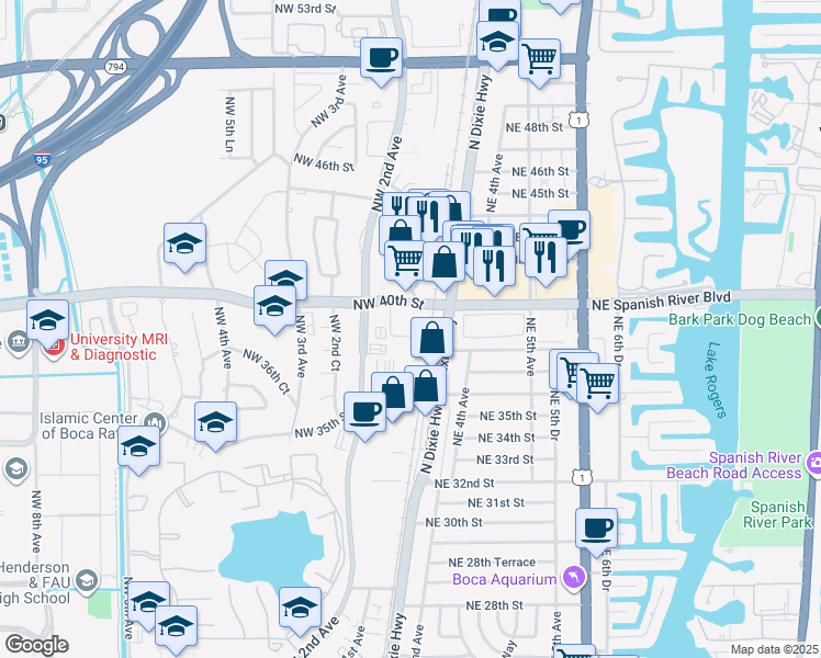 map of restaurants, bars, coffee shops, grocery stores, and more near 3000-3998 Ayre Ln in Boca Raton