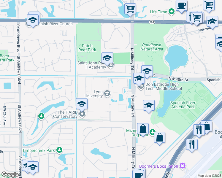 map of restaurants, bars, coffee shops, grocery stores, and more near 3601 North Military Trail in Boca Raton