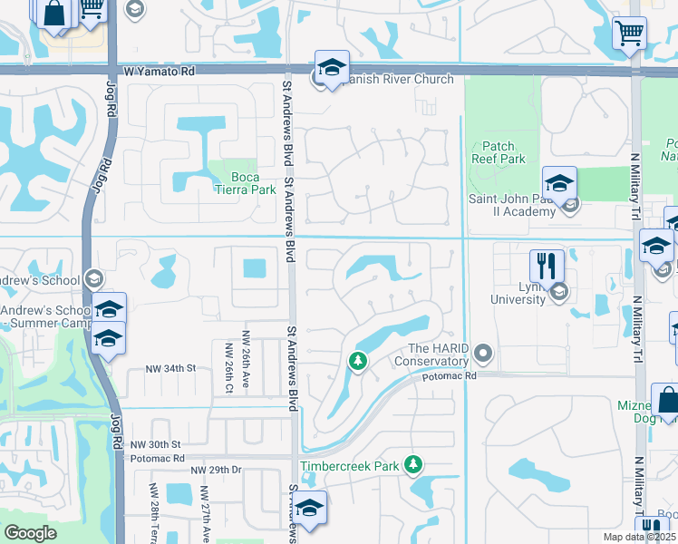 map of restaurants, bars, coffee shops, grocery stores, and more near 2401 Northwest 39th Street in Boca Raton