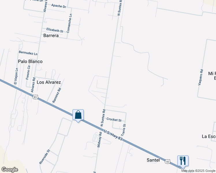 map of restaurants, bars, coffee shops, grocery stores, and more near 67 North Suntex Road in Rio Grande City
