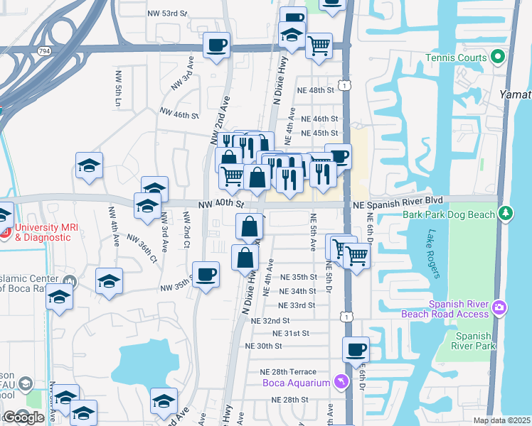 map of restaurants, bars, coffee shops, grocery stores, and more near 3979 North Dixie Highway in Boca Raton