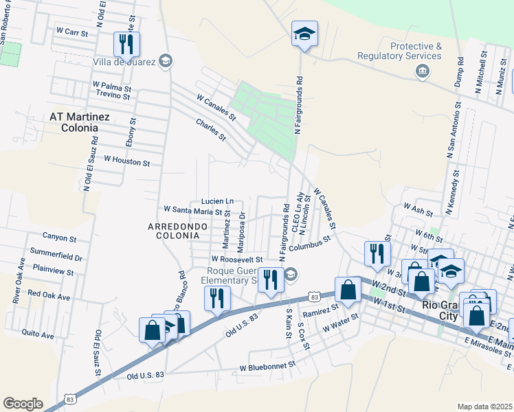 map of restaurants, bars, coffee shops, grocery stores, and more near 212 Frank Doyno Street in Rio Grande City