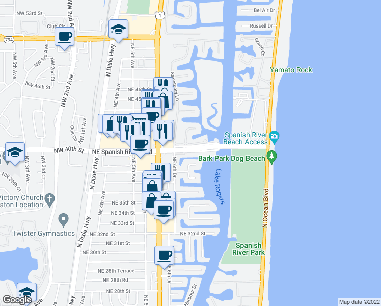 map of restaurants, bars, coffee shops, grocery stores, and more near 4001 Ibis Point Circle in Boca Raton