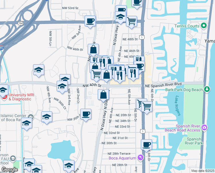 map of restaurants, bars, coffee shops, grocery stores, and more near 3979 North Dixie Highway in Boca Raton