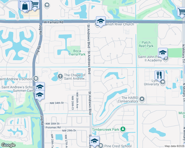map of restaurants, bars, coffee shops, grocery stores, and more near 2417 Northwest 40th Circle in Boca Raton