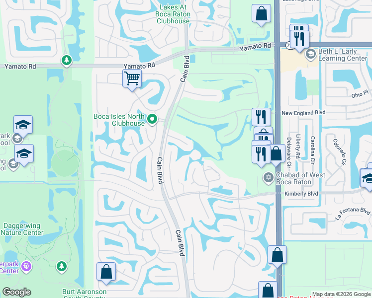 map of restaurants, bars, coffee shops, grocery stores, and more near 10537 Fenway Place in Boca Raton