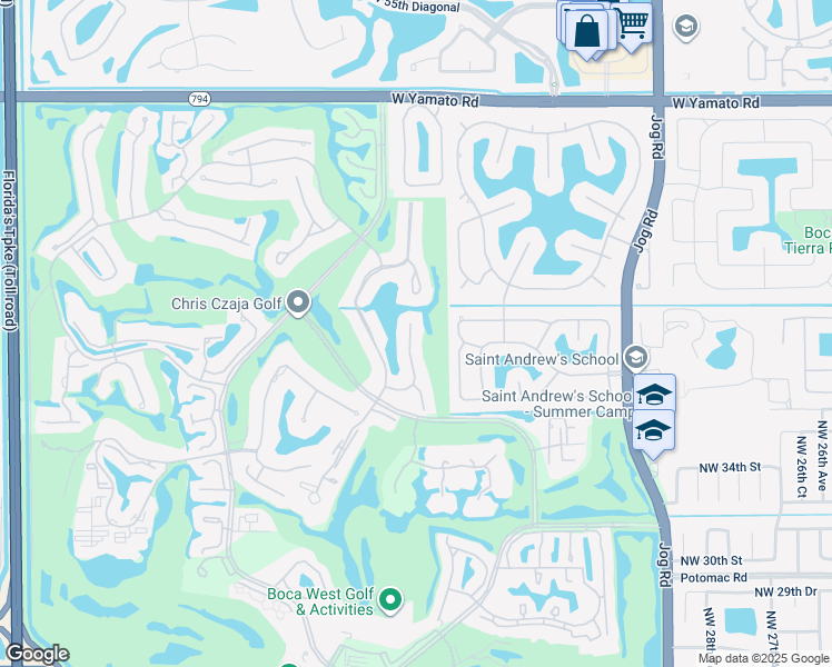 map of restaurants, bars, coffee shops, grocery stores, and more near 20060 Sawgrass Lane in Boca Raton