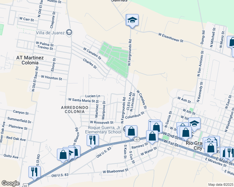 map of restaurants, bars, coffee shops, grocery stores, and more near 212 Frank Doyno Street in Rio Grande City