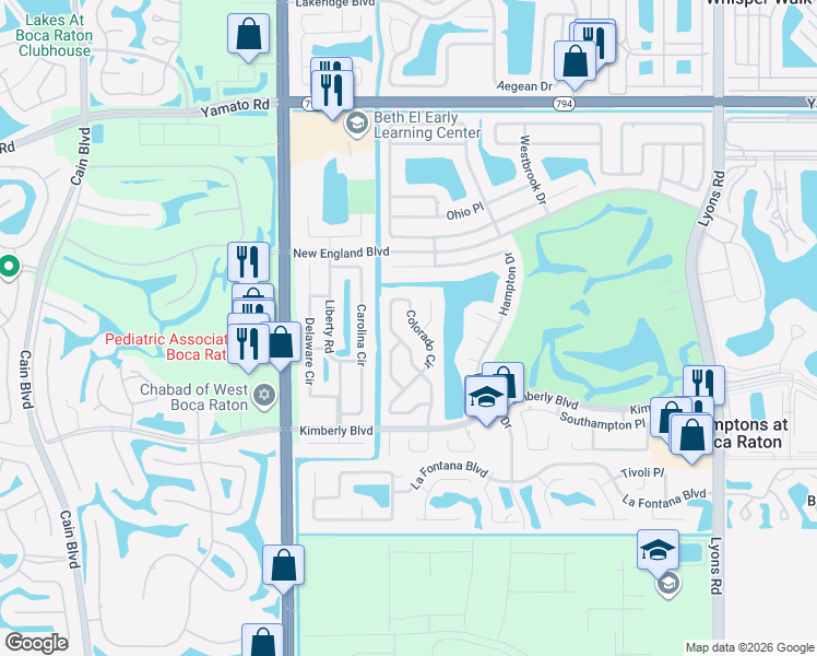 map of restaurants, bars, coffee shops, grocery stores, and more near 19467 Colorado Circle in Boca Raton