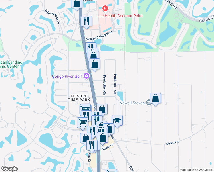map of restaurants, bars, coffee shops, grocery stores, and more near 24349 Production Circle in Bonita Springs