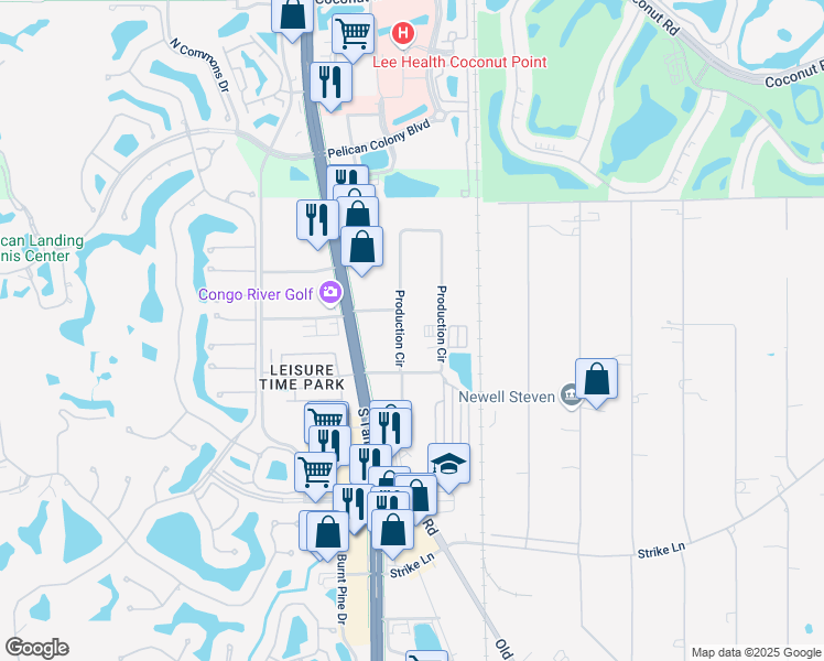map of restaurants, bars, coffee shops, grocery stores, and more near 24349 Production Circle in Bonita Springs