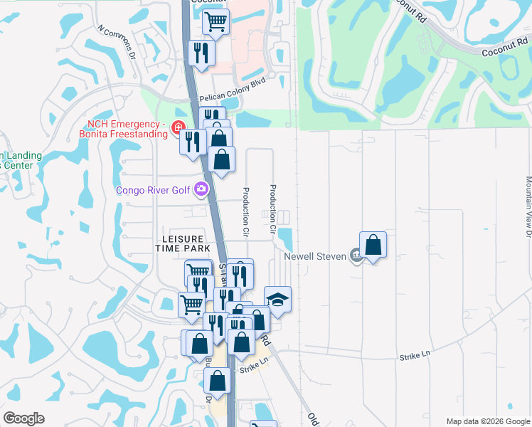 map of restaurants, bars, coffee shops, grocery stores, and more near 24051 Production Circle in Bonita Springs