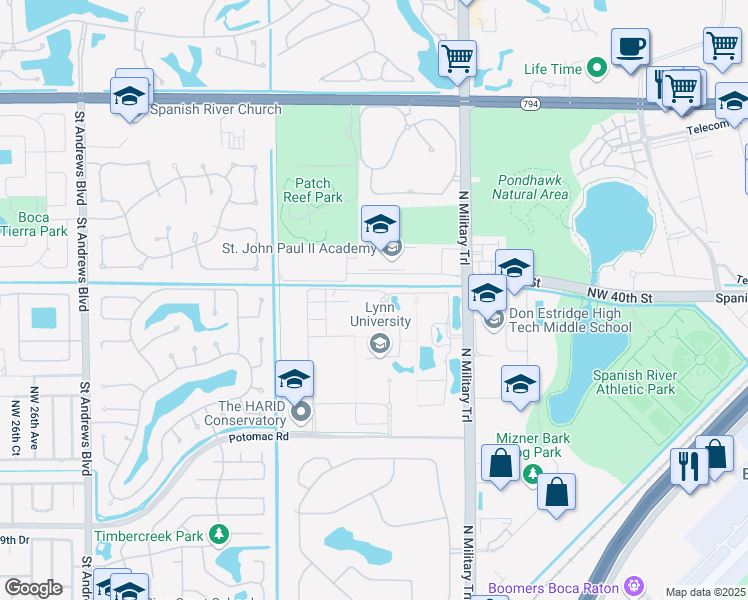 map of restaurants, bars, coffee shops, grocery stores, and more near 3601 North Military Trail in Boca Raton