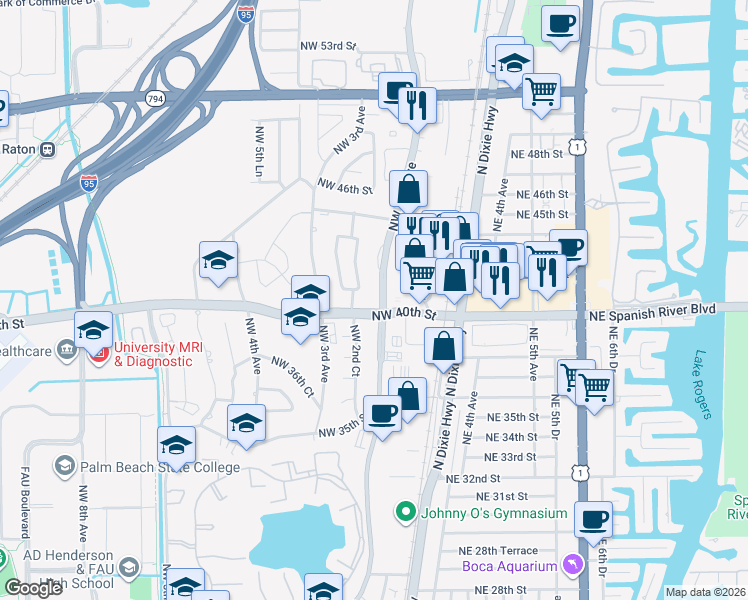 map of restaurants, bars, coffee shops, grocery stores, and more near 4031 Northwest 2nd Avenue in Boca Raton